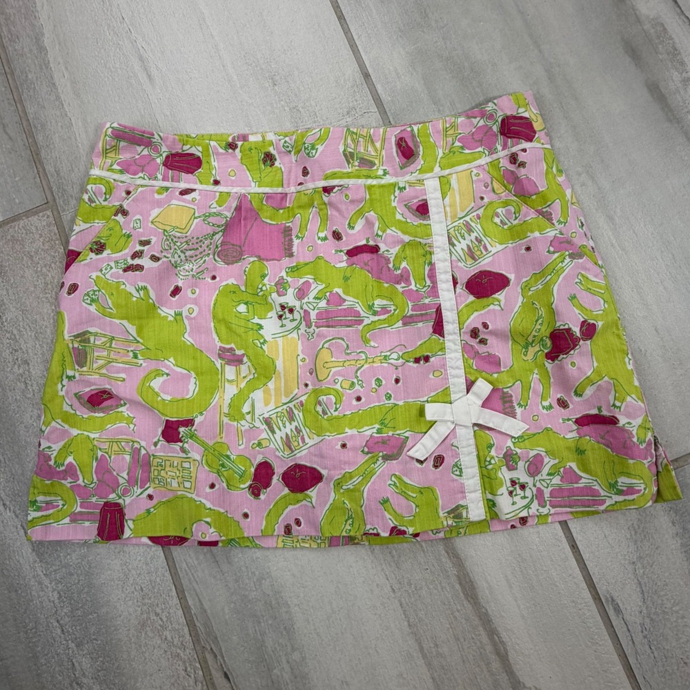 Lilly Pulitzer Pink Green Crocodile Skort 4 Party Gator Novelty Print 93013